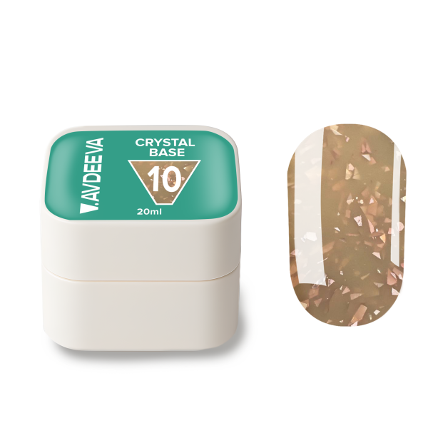 Камуфлююча база CRYSTAL BASE №10 V.AVDEEVA Кавово-молочна з золотою поталлю 20мл HEMA & TPO FREE