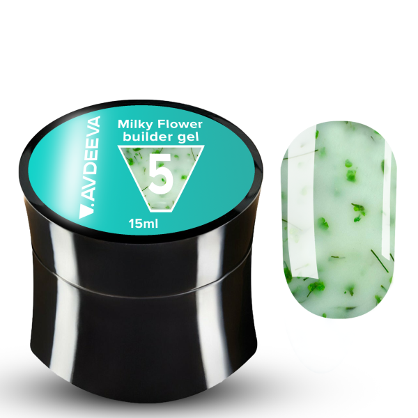 Milky Flower gel №5 із зеленими сухоцвітами AVDEEVA 15 мл HEMA & TPO FREE