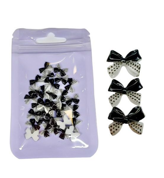 Набір декоративних 3D елементів для дизайну нігтів. Бантик в дрібний горох