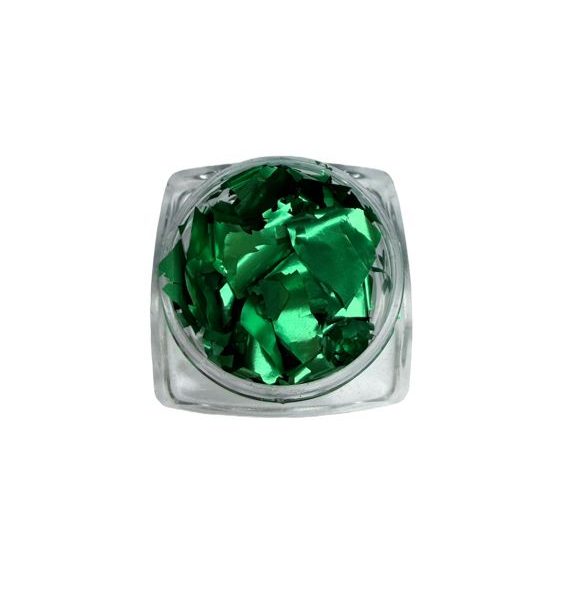 Поталь ультратонка Зелена. Дрібна.  Для дизайну нігтів в банці.