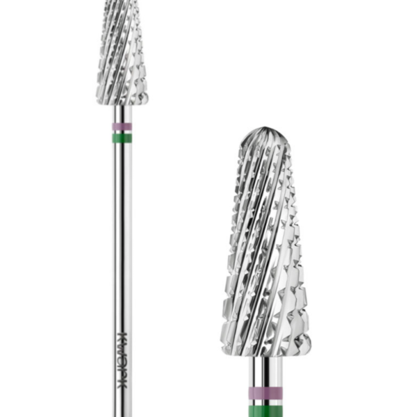 Фреза карбід-вольфрамова KWARK, Shark Blade (перехресно-спіральна насічка), конус заокруглений, зелено-фіолетова, 6 мм