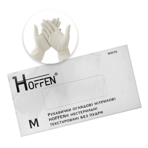 Рукавички нітрилові Hoffen White (M) щільність 3.5 г білі в упаковці 50 пар
