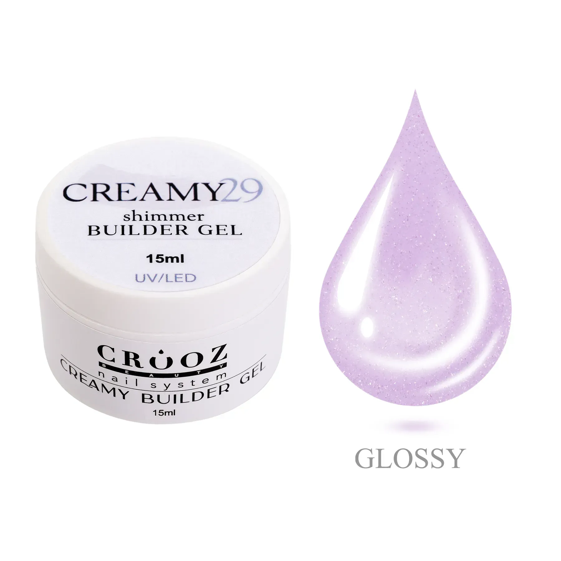 crooz-hel-dlia-naroshchuvannia-creamy-builder-gel-29-15-ml-64864024165766 Crooz Гель для нарощування Creamy Builder gel №29 Ніжний Лавандово-Бузковий із Шимером, 15 ml - Зображення 1